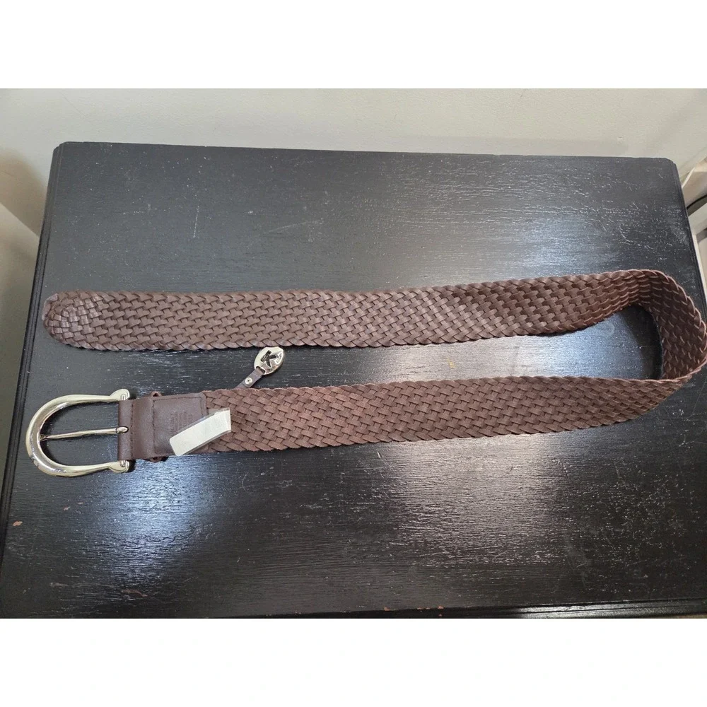 NWT Women's Michael Kors Brown Braided Leather‎ Belt Silver Accents Size XL 45